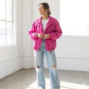 Vintage 1980s hot pink windbreaker jacket - One size
